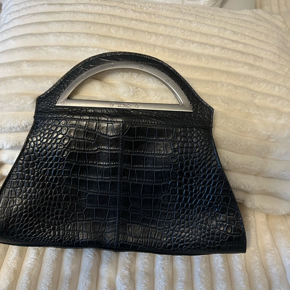 Patricia Nash Black Crocodile-Embossed Handbag with Silver Accent